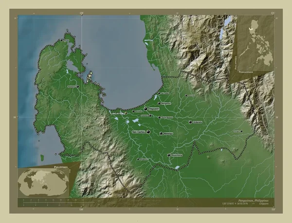 Pangasinan Provinsi Filipina Peta Ketinggian Diwarnai Dengan Gaya Wiki Dengan — Stok Foto
