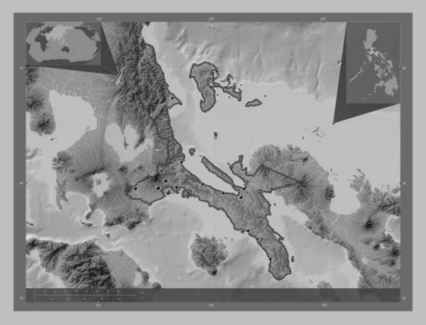 Quezon Province Philippines Grayscale Elevation Map Lakes Rivers Locations Major — Stockfoto