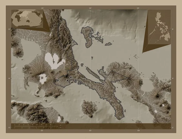 Quezon Province Philippines Elevation Map Colored Sepia Tones Lakes Rivers — Stock Photo, Image