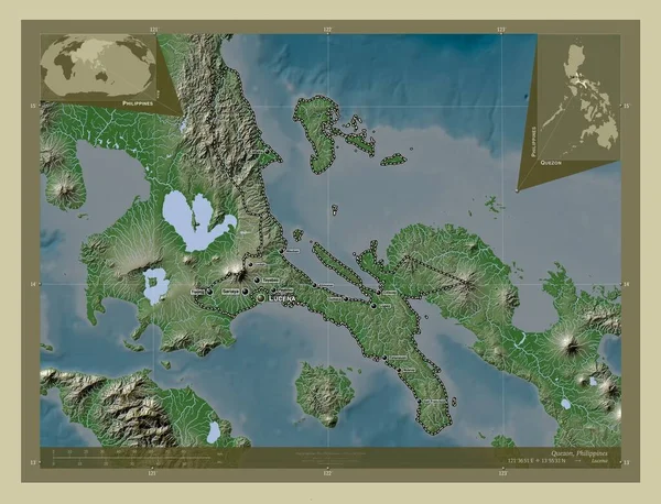 Quezon Province Philippines Elevation Map Colored Wiki Style Lakes Rivers —  Fotos de Stock