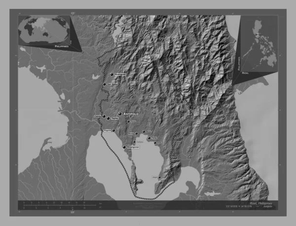 Rizal Province Philippines Bilevel Elevation Map Lakes Rivers Locations Names — ストック写真