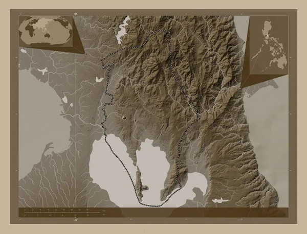 Rizal Province Philippines Elevation Map Colored Sepia Tones Lakes Rivers — Stock Photo, Image