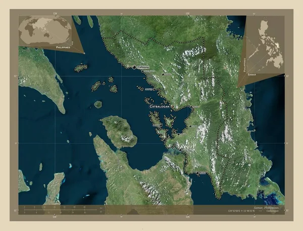 Samar Province Philippines High Resolution Satellite Map Locations Names Major — ストック写真