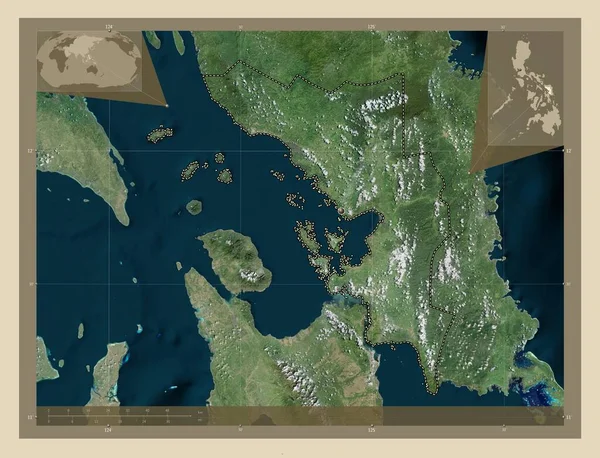 Samar Provinsi Filipina Peta Satelit Resolusi Tinggi Peta Lokasi Pelengkap — Stok Foto