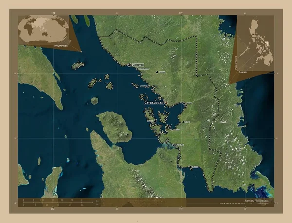 Samar Provinsi Filipina Peta Satelit Resolusi Rendah Lokasi Dan Nama — Stok Foto