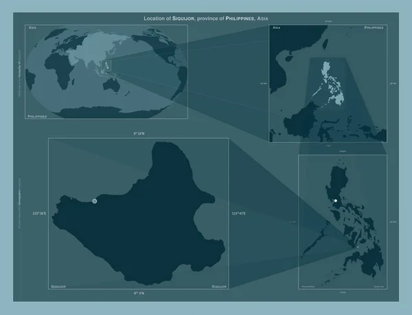 Siquijor Province Philippines Diagram Showing Location Region Larger Scale Maps — Stock Photo, Image