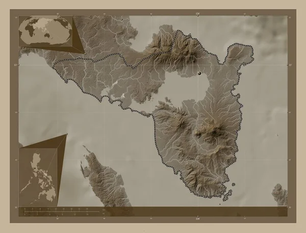 Sorsogon Province Philippines Elevation Map Colored Sepia Tones Lakes Rivers — Stock Photo, Image