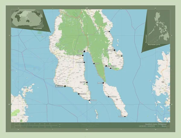 Leyte Selatan Provinsi Filipina Peta Open Street Lokasi Dan Nama — Stok Foto