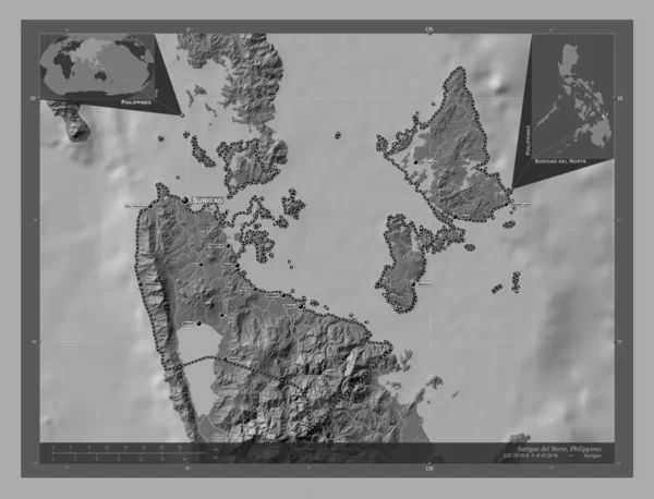 Surigao Del Norte Province Philippines Bilevel Elevation Map Lakes Rivers — стоковое фото