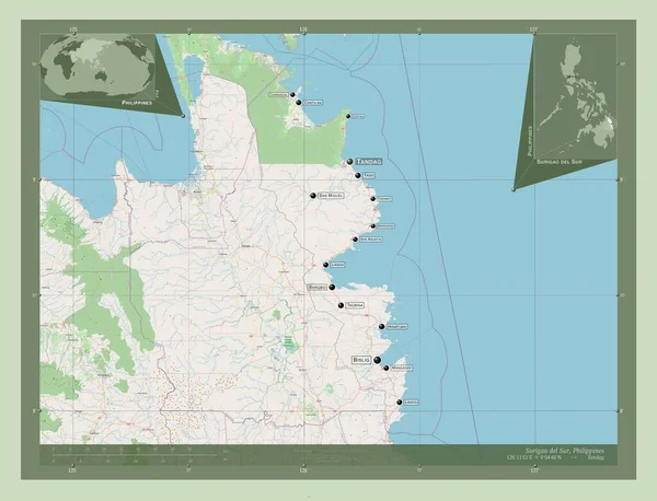 Surigao Del Sur Province Philippines Open Street Map Locations Names — Stockfoto