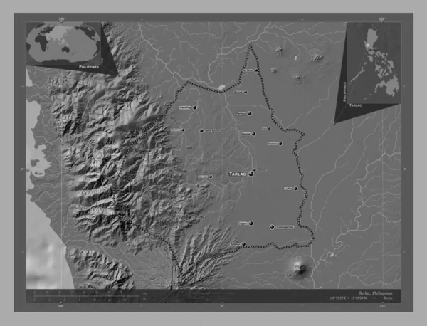 Tarlac Province Philippines Bilevel Elevation Map Lakes Rivers Locations Names — ストック写真