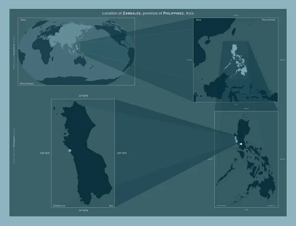 Zambales Province Philippines Diagram Showing Location Region Larger Scale Maps — Stock Photo, Image