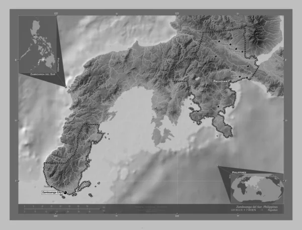 Zamboanga Del Sur Province Philippines Grayscale Elevation Map Lakes Rivers — Stock fotografie