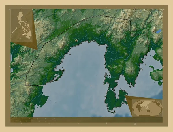 Zamboanga Sibugay Province Philippines Colored Elevation Map Lakes Rivers Corner — стоковое фото