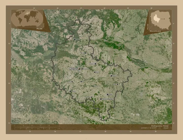 Wielkopolskie Voivodeship Province Poland Low Resolution Satellite Map Locations Names — Foto Stock