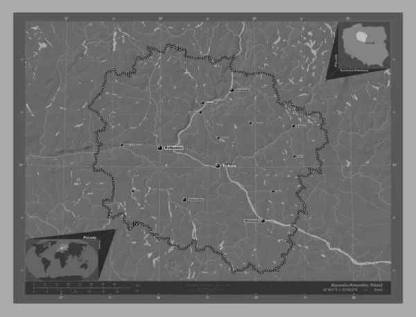Kujawsko Pomorskie Voivodeship Province Poland Bilevel Elevation Map Lakes Rivers — Stock Photo, Image