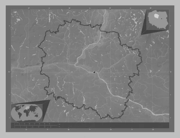 Kujawsko Pomorskie Voivodeship Province Poland Grayscale Elevation Map Lakes Rivers — Stock Photo, Image