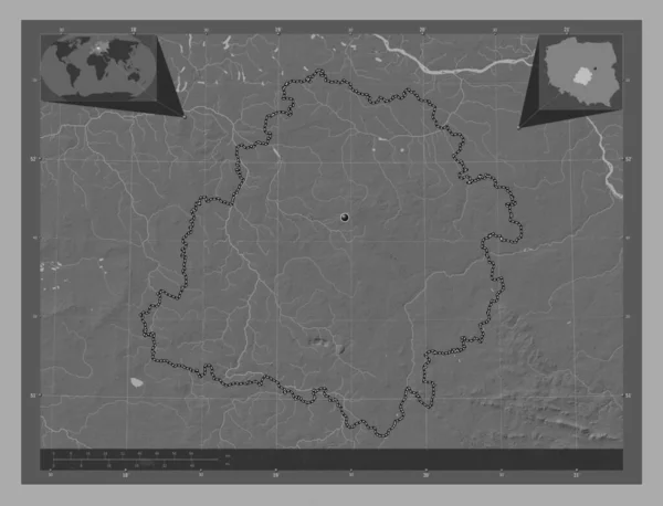 Lodzkie Voivodeship Province Poland Bilevel Elevation Map Lakes Rivers Corner — ストック写真