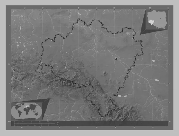 Dolnoslaskie Voivodeship Province Poland Grayscale Elevation Map Lakes Rivers Corner — Stock fotografie