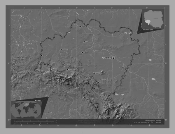 Dolnoslaskie Voivodeship Province Poland Bilevel Elevation Map Lakes Rivers Locations — Stock fotografie