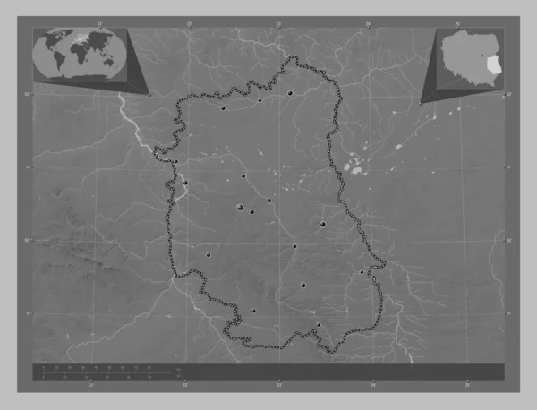 Lubelskie Voivodeship Province Poland Grayscale Elevation Map Lakes Rivers Locations — Stock fotografie