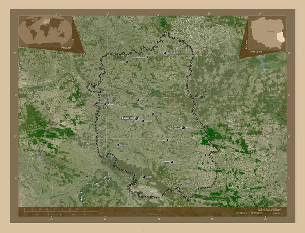 Lubelskie Voivodeship Province Poland Low Resolution Satellite Map Locations Names — Φωτογραφία Αρχείου