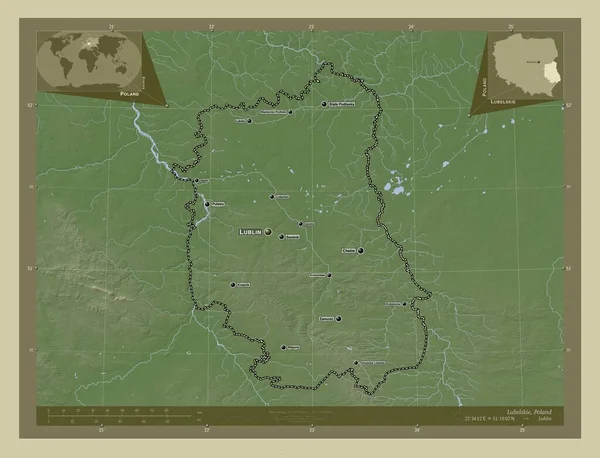 Lubelskie Voivodeship Province Poland Elevation Map Colored Wiki Style Lakes — Stockfoto