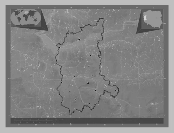 Lubuskie Voivodeship Province Poland Grayscale Elevation Map Lakes Rivers Locations — Stockfoto