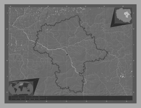 Mazowieckie Voivodeship Province Poland Bilevel Elevation Map Lakes Rivers Corner — Fotografia de Stock