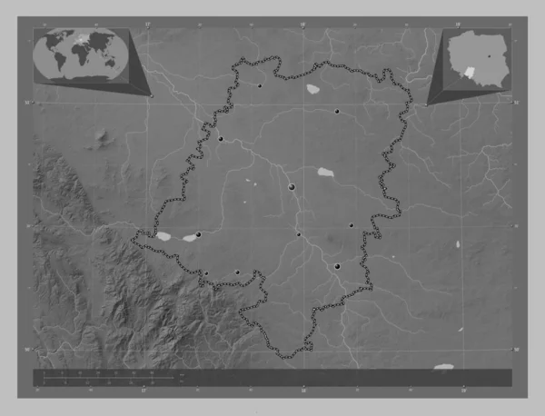 Opolskie Voivodeship Province Poland Grayscale Elevation Map Lakes Rivers Locations — Stockfoto