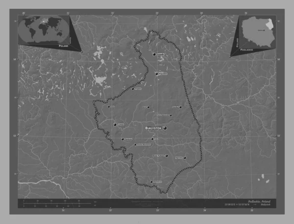 Podlaskie Voivodeship Province Poland Bilevel Elevation Map Lakes Rivers Locations — Stockfoto