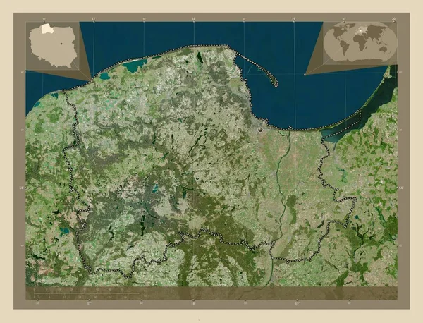 Pomorskie Voivodeship Province Poland High Resolution Satellite Map Corner Auxiliary — Stok Foto