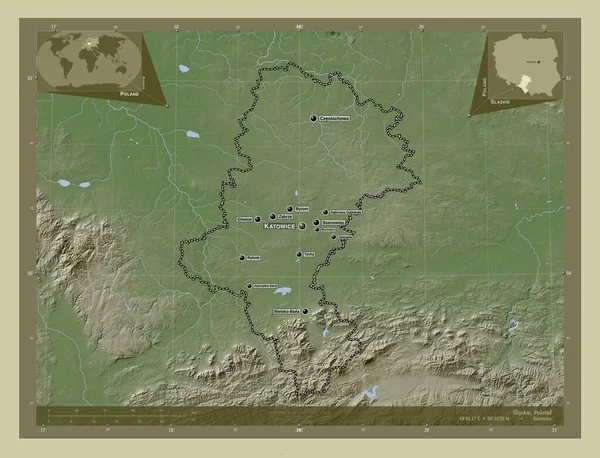 Slaskie Voivodeship Province Poland Elevation Map Colored Wiki Style Lakes — стоковое фото
