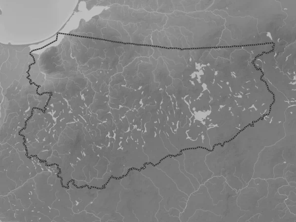 Warminsko Mazurskie Voivodeship Province Poland Grayscale Elevation Map Lakes Rivers — Stock Photo, Image