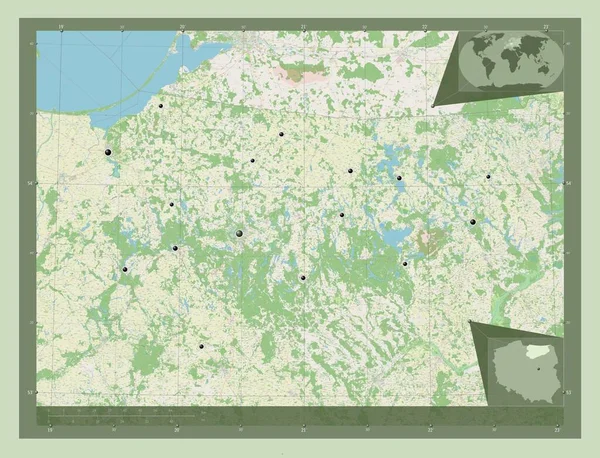 Warminsko Mazurskie Voivodeship Province Poland Open Street Map Locations Major — Φωτογραφία Αρχείου