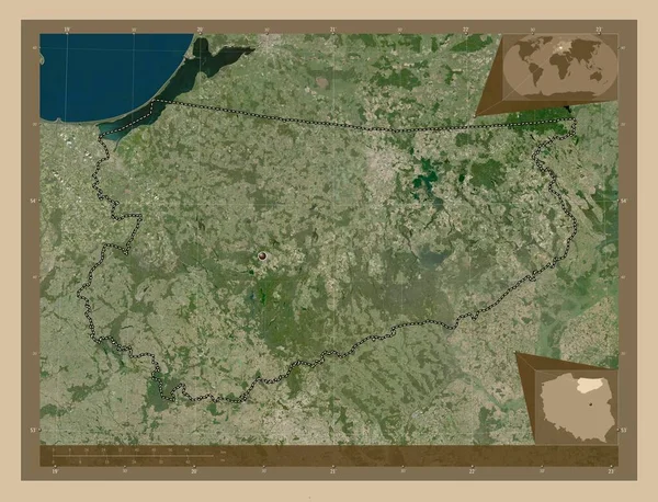 Warminsko Mazurskie Voivodeship Province Poland Low Resolution Satellite Map Corner — стоковое фото