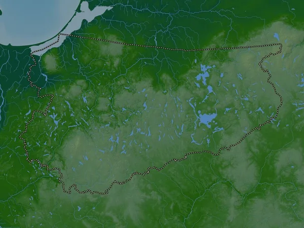 Warminsko Mazurskie Voivodeship Province Poland Colored Elevation Map Lakes Rivers — ストック写真