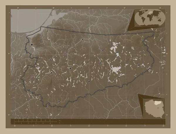 Warminsko Mazurskie Voivodeship Province Poland Висота Карти Забарвлена Сепії Тонів — стокове фото