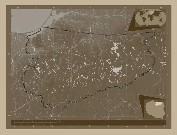 Warminsko Mazurskie Voivodeship Province Poland Висота Карти Забарвлена Сепії Тонів — стокове фото