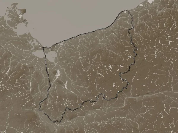 Zachodniopomorskie Voivodeship Province Poland Elevation Map Colored Sepia Tones Lakes — Zdjęcie stockowe