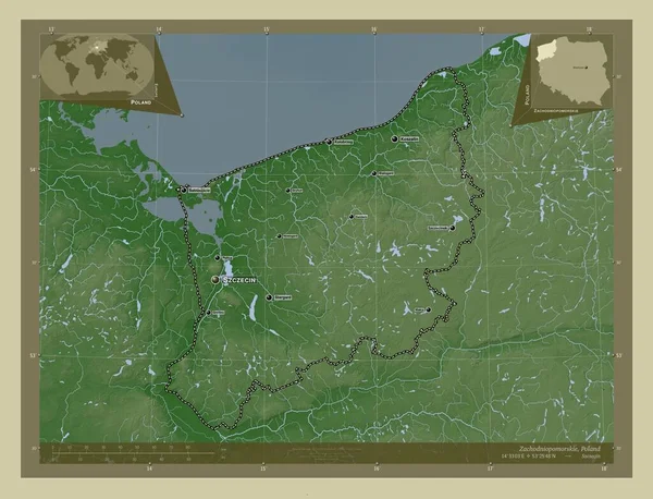 Zachodniopomorskie Voivodeship Province Poland Elevation Map Colored Wiki Style Lakes — Stockfoto