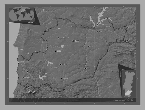 Beja District Portugal Bilevel Elevation Map Lakes Rivers Locations Names — Stockfoto