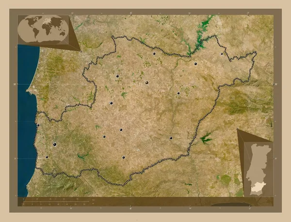 Beja District Portugal Low Resolution Satellite Map Locations Major Cities — Foto de Stock