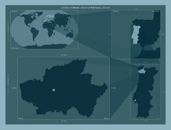 Braga District Portugal Diagram Showing Location Region Larger Scale Maps — Foto de Stock