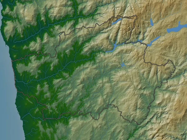 Braga District Portugal Colored Elevation Map Lakes Rivers —  Fotos de Stock