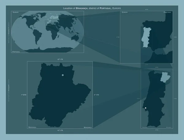 Braganca District Portugal Diagram Showing Location Region Larger Scale Maps — ストック写真