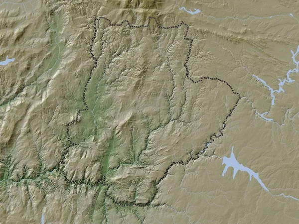 Braganca District Portugal Elevation Map Colored Wiki Style Lakes Rivers — Zdjęcie stockowe