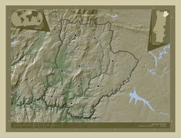Braganca District Portugal Elevation Map Colored Wiki Style Lakes Rivers — Stock fotografie