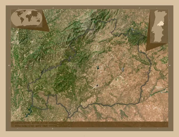 Castelo Branco District Portugal Low Resolution Satellite Map Corner Auxiliary — Stockfoto