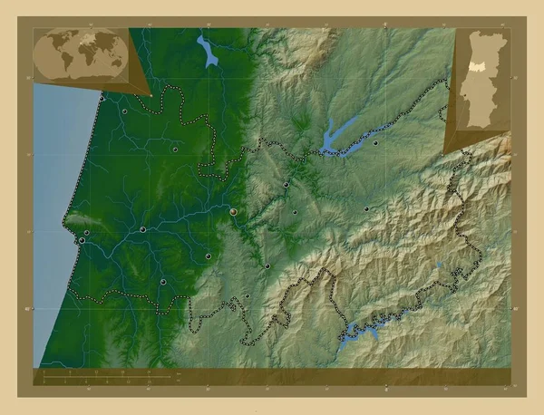 Коїмбра Район Португалії Кольорові Карти Висот Озерами Річками Розташування Великих — стокове фото